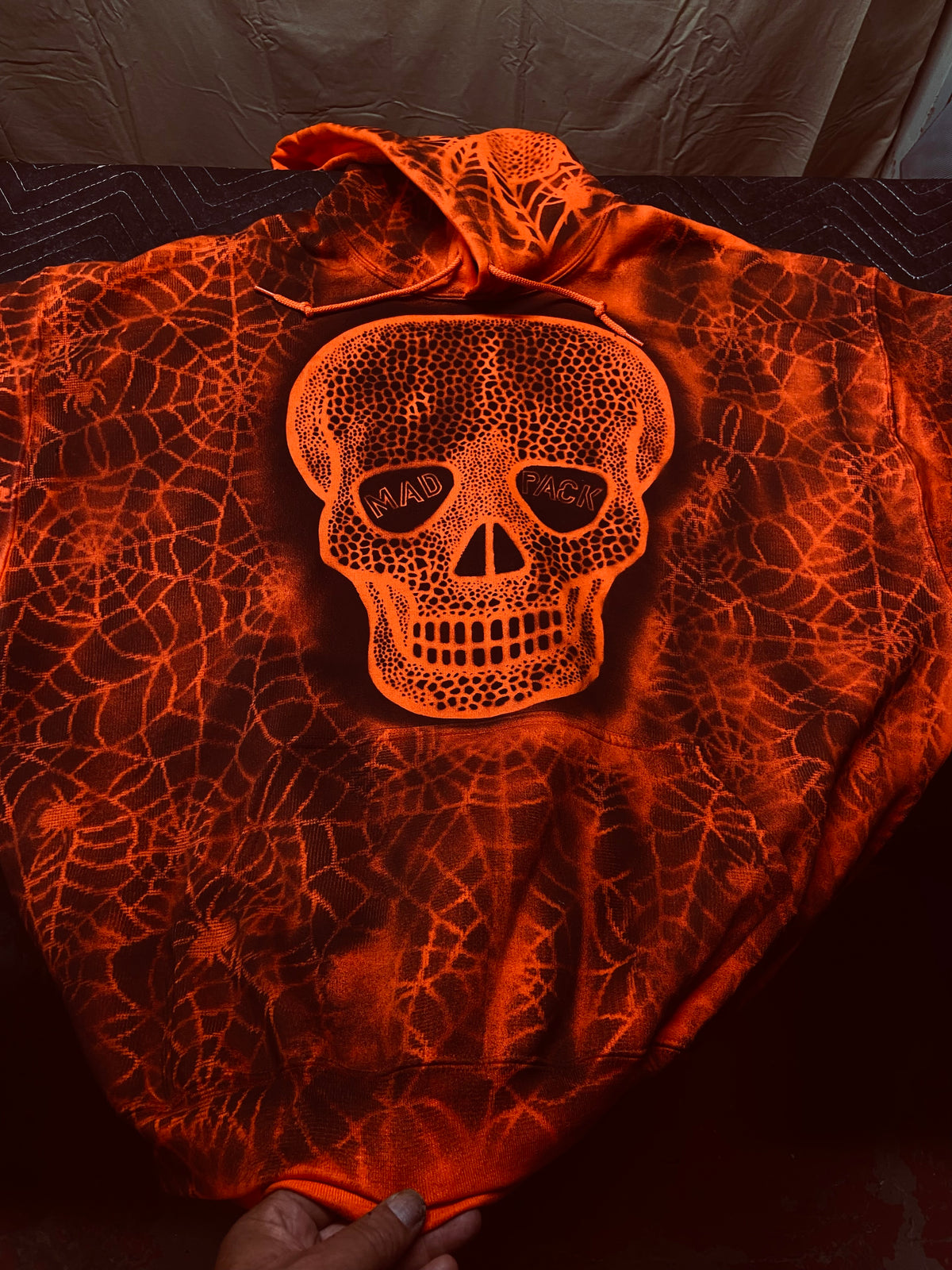 MAD PACK Halloween Skull Hoodie | Custom Sprayed Orange & Black