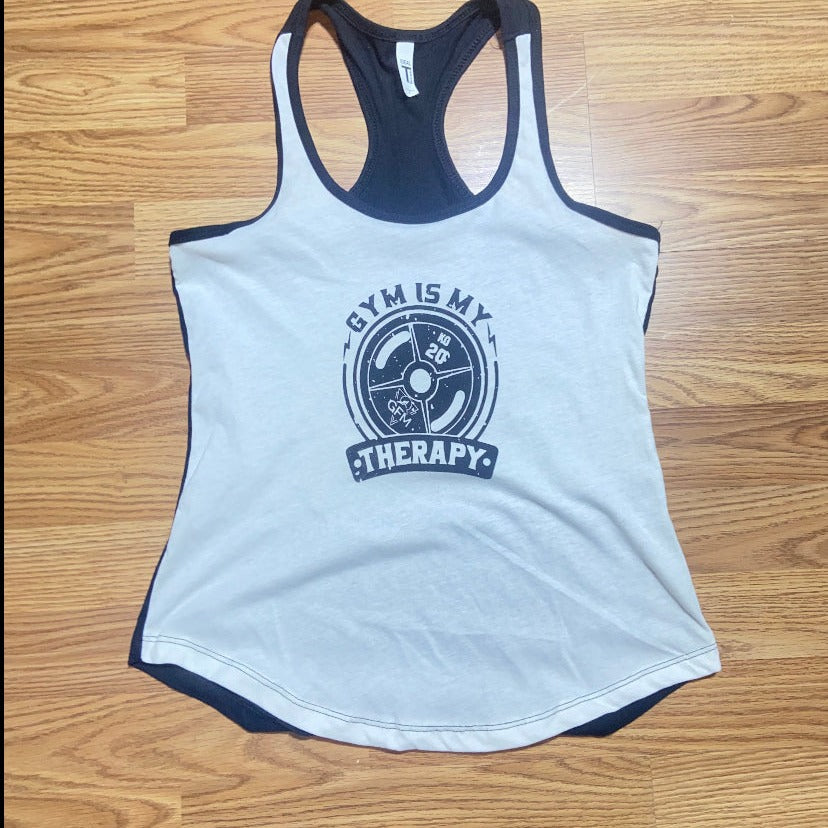 Gym Is My Therapy White Front Tank