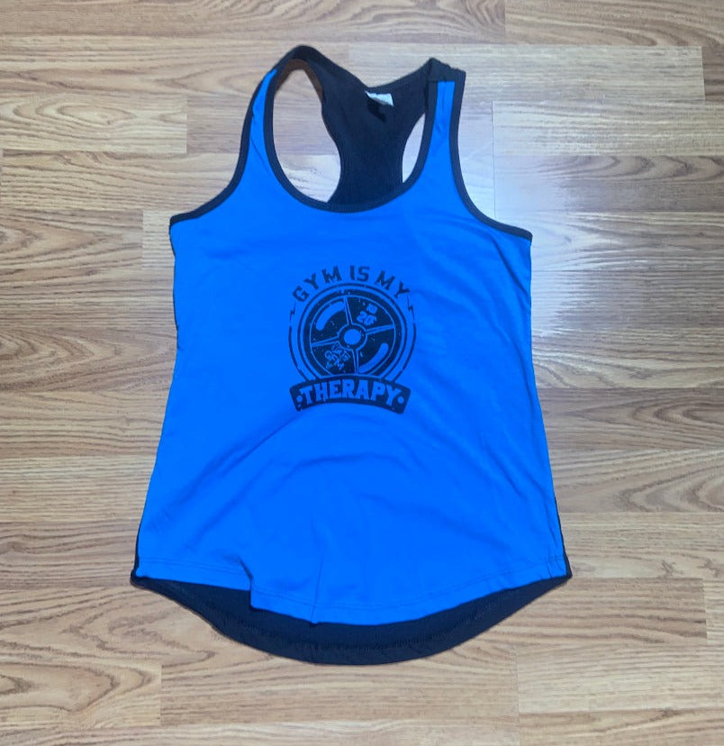 Gym Is My Therapy Blue Front Tank