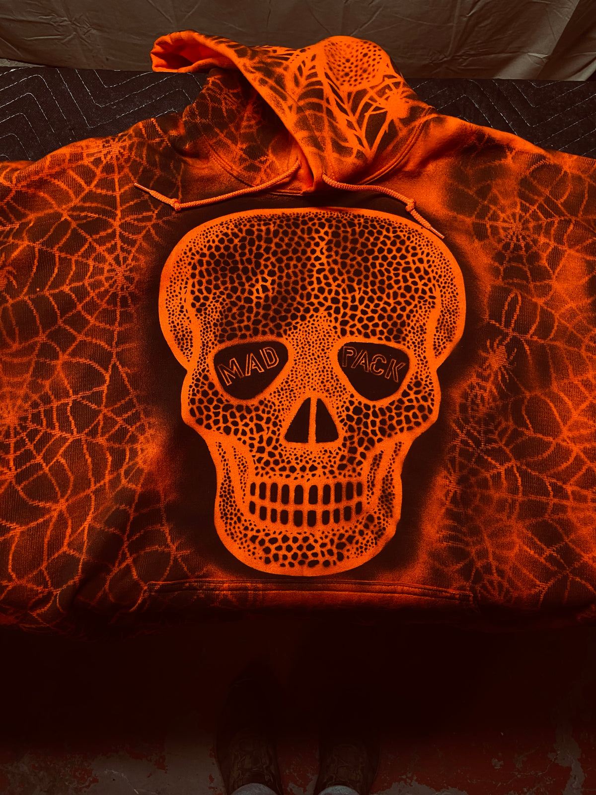 MAD PACK Halloween Skull Hoodie | Custom Sprayed Orange & Black